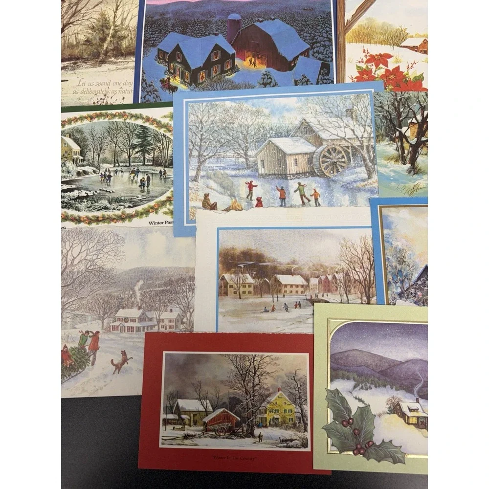 Vintage Christmas Cards Fronts ONLY Houses Barns More Scrapbooking Crafts 50+